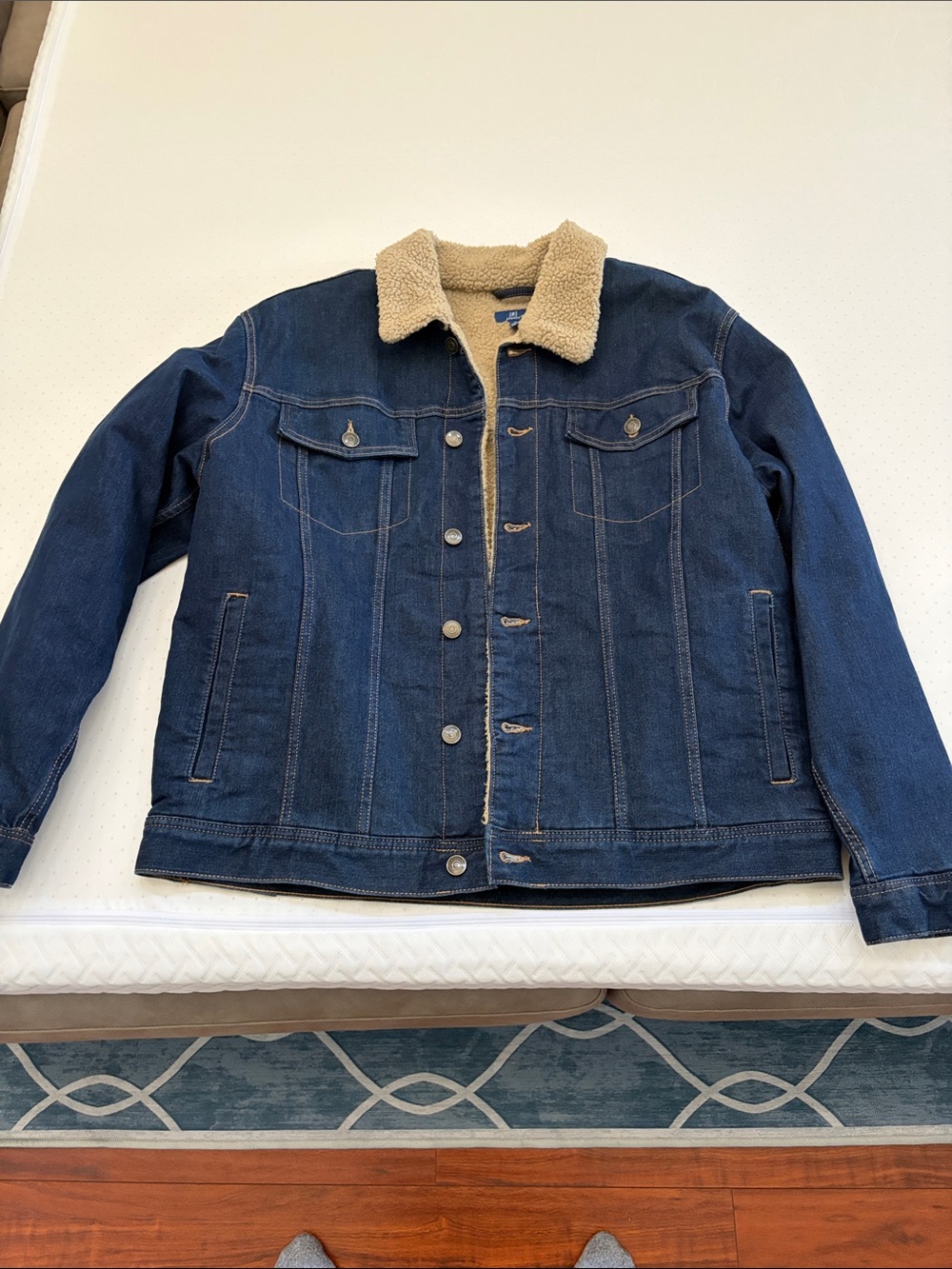 George Dark Blue Denim Jacket with Tan Sherpa Collar
